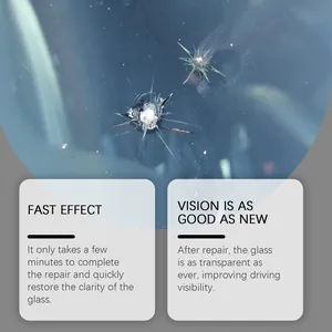 Detail of car windshield glass cracks before repair with fluid effect explanation
