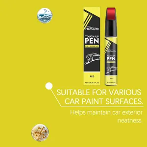 Red car touch-up pen for automotive paint scratch repair and exterior maintenance.