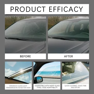Professional car glass oil film cleaner efficacy showing before and after cleaning results