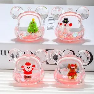 Noël mignon dessin animé souris forme liquide sable mouvant porte-clés acrylique sac cadeau