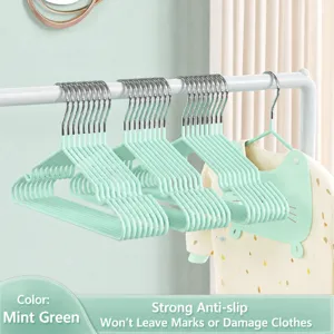Stainless steel clothes hangers non-slip plastic coated mint green wardrobe storage drying rack