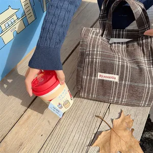 Retro Plaid Woolen Tote Bag Women Autumn Winter Casual Handbag Chic Daily Vintage Style