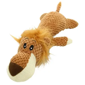 Cute lion plush squeaker dog toy, durable corduroy interactive pet teething chew toy.