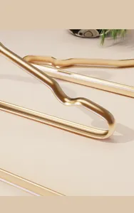 Detailed shot of premium gold aluminum alloy hangers with wave design for luxury wardrobe.