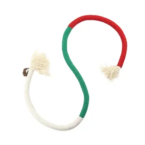 Cat chew rope toy close-up detail, colorful cotton woven teething toy for playful kittens.