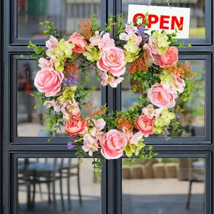 Valentine's day heart-shaped artificial rose flower wreath for wedding party home door hanging decor
