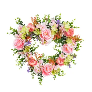Valentine Heart Artificial Flower Wreath Pink Rose Floral Wedding Home Decor Pendant