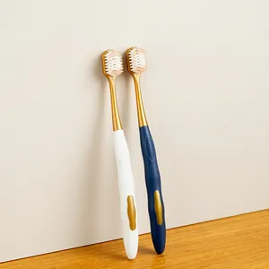 Cepillo de dientes suave para adultos paquete de pareja, cabeza ancha diseño con cuello dorado.