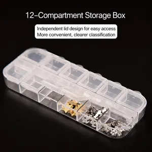 Boîte de rangement en plastique transparente à 12 grilles avec couvercles indépendants.