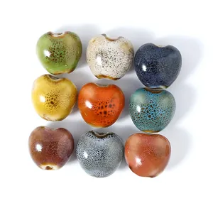 Colorful ceramic heart beads DIY bracelet accessories wholesale Jingdezhen style 9pcs
