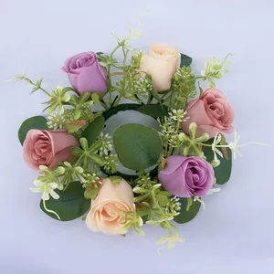 Artificial eucalyptus candle ring floral wreath for home decor wedding party celebration.