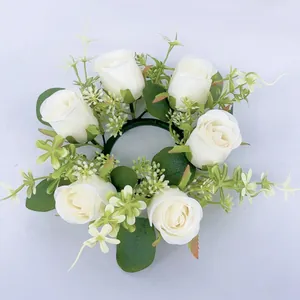 Artificial eucalyptus rose candle ring wreath for home decor wedding party celebration festival