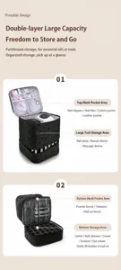 Double layer large capacity nail polish storage bag with portable design and mesh pockets.