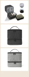 Double layer nail polish storage bag detail view, portable cosmetic organizer with foam slots.