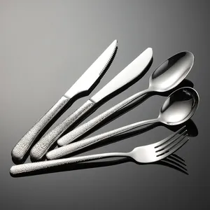 Edelstahl Steakmesser Gabel Löffel Set Elegante Webstruktur Geschirr Moderne Küche Besteck Für Abendessen