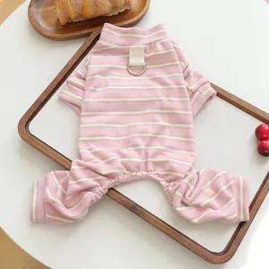 Rosa gestreifter Haustier Overall mit D-Ring fuer kleine Hunde Katzen bequeme Kleidung