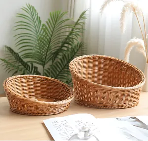 Detail shot of woven pet basket set, rustic brown design, natural home decor setting.