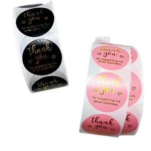 Runde goldene Dankeskarten-Aufkleber für kleine Unternehmen in den Farben Pink und Schwarz