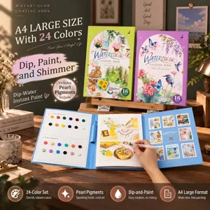 Creative A4 Watercolor Painting Kit Pearlescent Solid Pigment Tri-fold Coloring Book With Brush For Kids Adults Art Supplies