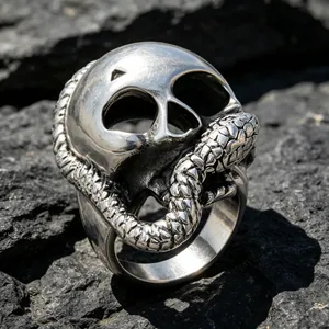 Bague en Acier Inoxydable Crâne et Serpent Gothique pour Hommes Rétro Punk Rock Squelette Serpent Bijoux de Mode