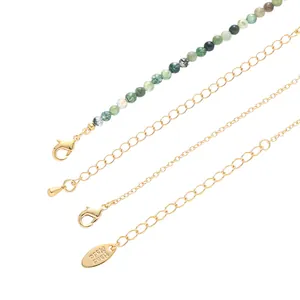 Vintage multi-layer green stone bead gold chain necklace aesthetic collarbone jewelry
