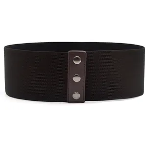 Wide elastic waist cincher belt with snap button detail for women slimming corsets