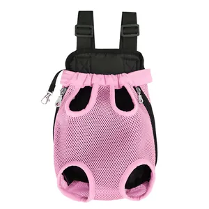 Detailansicht des atmungsaktiven rosa Netz-Haustierrucksacks mit robusten Gurten und Clips.