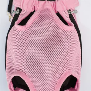 Rosa atmungsaktiver Mesh Haustier Rucksack für kleine Hunde Katzen, Brusttasche Detail.