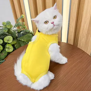 Cat recovery suit pet post-surgery wear breathable yellow elastic cat clothes detail view