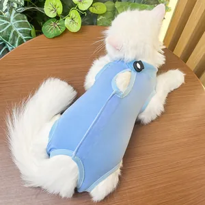 Cat recovery suit breathable elastic post surgery wear for cats pet medical shirt blue color