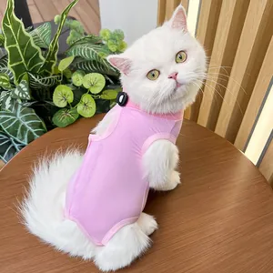 Pink cat recovery suit for post-surgery care, soft breathable anti-licking pet clothes.