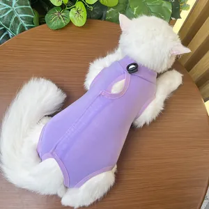 Purple cat recovery suit for post surgery care breathable anti lick pet apparel detail