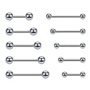 Ensemble de barbell de piercing en acier inoxydable, diverses tailles, détails de bijoux.
