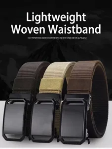 Ceinture en toile tissée pour hommes avec boucle automatique, ceinture tactique respirante.