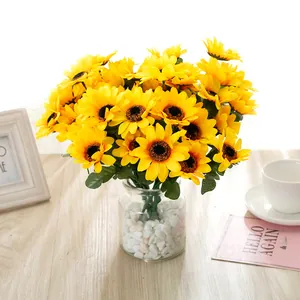 Artificial sunflower bouquet faux silk flowers home decor table glass vase arrangement