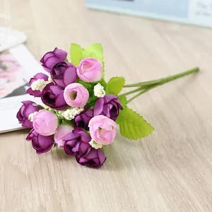Artificial mini rose flower bouquet for wedding decoration photo props fake flowers.