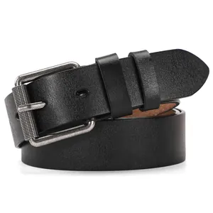 Klassieke heren echt lederen riem met antieke zilveren gesp voor casual en zakelijke look.