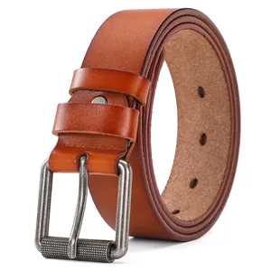 Heren echt lederen riem zakelijk vintage doorn gesp casual rundleer tailleband bruin