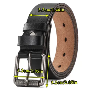Cinturón de cuero genuino para hombre con elegante hebilla de metal, cinturón informal duradero.