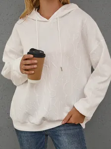 Damen weisser Kapuzenpullover casual Langarm Sweatshirt mit 3D Relief Buchstaben Design Herbst Mode