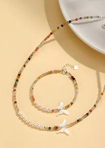 Elegant New Chinese style freshwater pearl and crystal jewelry set with butterfly charm