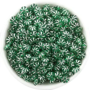 Green plastic pumpkin beads silver trimmed spacer beads for DIY jewelry making 100pcs.