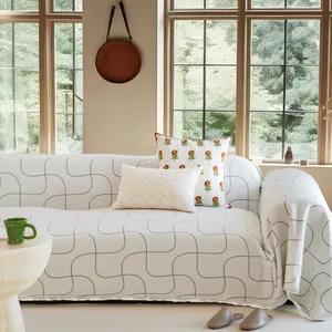 Summer ice silk sofa towel minimalist cream style couch cover breathable living room decor cover