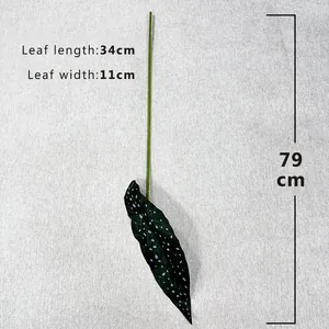 Artificial begonia leaf single stem green plant wall decor 79cm height detailed view
