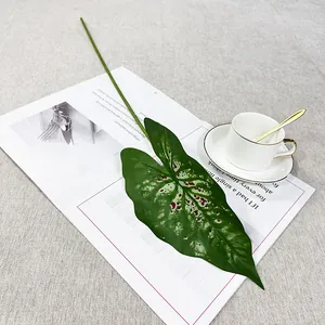 Artificial caladium leaf single green plant decor for home living room wall display and styling.