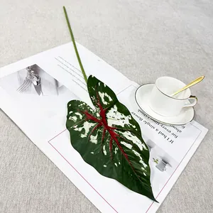 Artificial caladium leaf single green plant detail view for living room and indoor wall decor.
