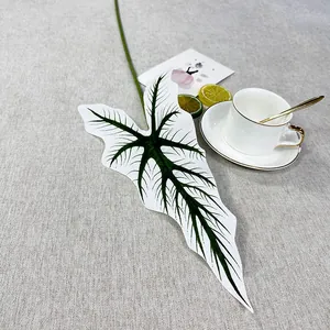 Artificial Alocasia leaf for home decor, single faux plant branch, realistic green foliage.