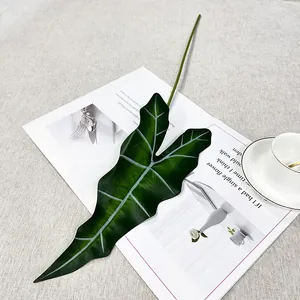 Artificial alocasia leaf single stem green plant for home decor wall decoration detail view