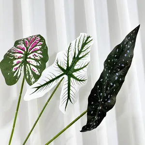 Artificial plant single caladium leaf green decor for living room plant wall display