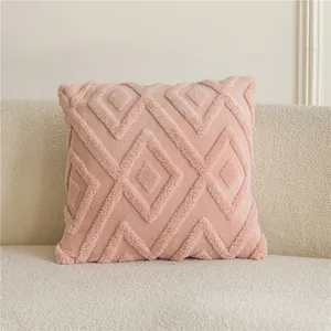 Housse de coussin en velours motif losanges rose pour canapé salon minimaliste moderne